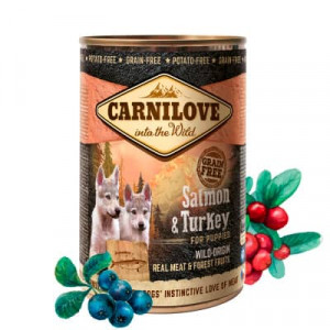 CARNILOVE WILD MEAT SALMON & TURKEY PUPPY konservi kucēniem Lasis, tītars 400g